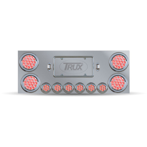 Trux Accessories Stainless Steel Rear Center Panel with 4 x 4", 6 x 2" Dual Revolution (Red/Purple) & 2 Purple License Light LEDs