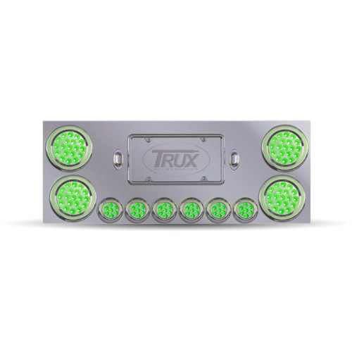 Trux Accessories Stainless Steel Rear Center Panel with 4 x 4", 6 x 2" Dual Revolution (Red/Green) & 2 Purple License Light LEDs