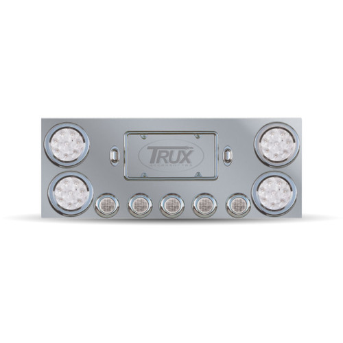 Trux Accessories Stainless Steel Rear Center Panel with 4 X 4 & 5 X 2  Clear & 2 License LEDs