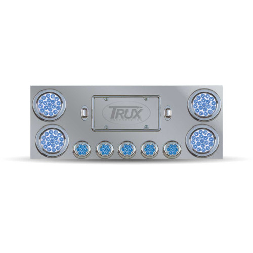 Trux Accessories Stainless Steel Rear Center Panel with 4 x 4", 5 x 2 1/2" Dual Revolution (Red/Blue) & 2 License Light LEDs