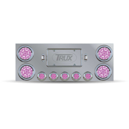 Trux Accessories Stainless Steel Rear Center Panel with 4 x 4", 5 x 2 1/2" Dual Revolution (Red/Purple) & 2 License Light LEDs