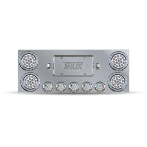 Trux Accessories Stainless Steel Rear Center Panel with 4 x 4", 5 x 2 1/2" Dual Revolution (Red/Green) & 2 License Light LEDs