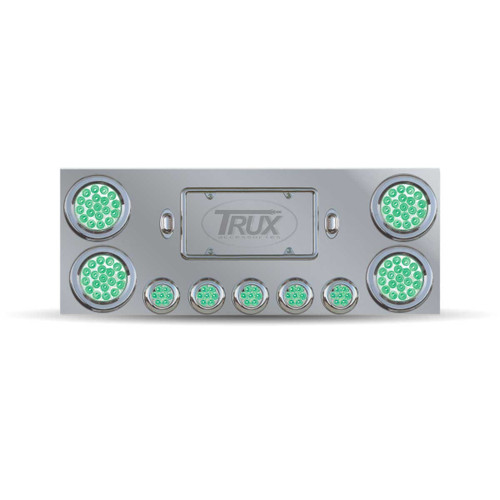 Trux Accessories Stainless Steel Rear Center Panel with 4 x 4", 5 x 2 1/2" Dual Revolution (Red/Green) & 2 License Light LEDs