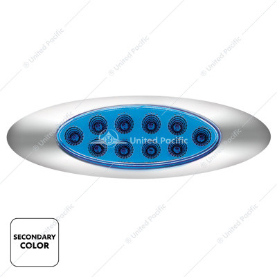 United Pacific 10 LED Oval Double Fury Light with Clear Lens and Chrome Bezel - Amber/Blue