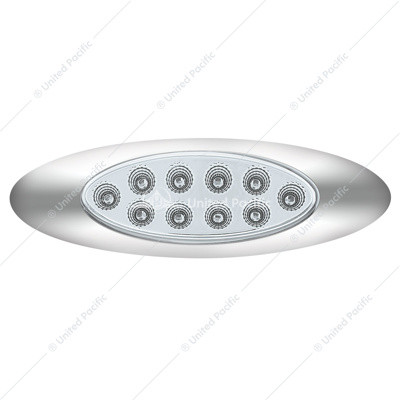 United Pacific 10 LED Oval Double Fury Light with Clear Lens and Chrome Bezel - Amber/Blue