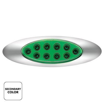 United Pacific 10 LED Oval Double Fury Light with Clear Lens and Chrome Bezel - Amber/Green