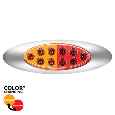 United Pacific 10 LED Oval Double Fury Light with Clear Lens and Chrome Bezel - Amber/Red