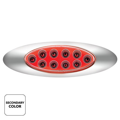 United Pacific 10 LED Oval Double Fury Light with Clear Lens and Chrome Bezel - Amber/Red