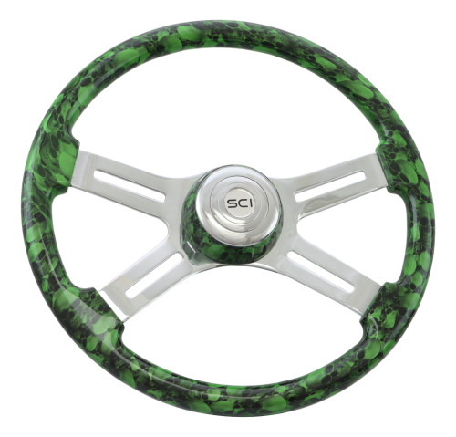 Steering Creations 18" Printed Wood Rim Steering Wheel- Big Skulls Green