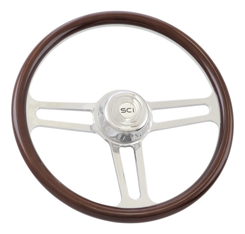 Steering Creations 18" Wood Rim, Half Wrap Billet Chrome Aluminum Steering Wheel- "Speed Racer"
