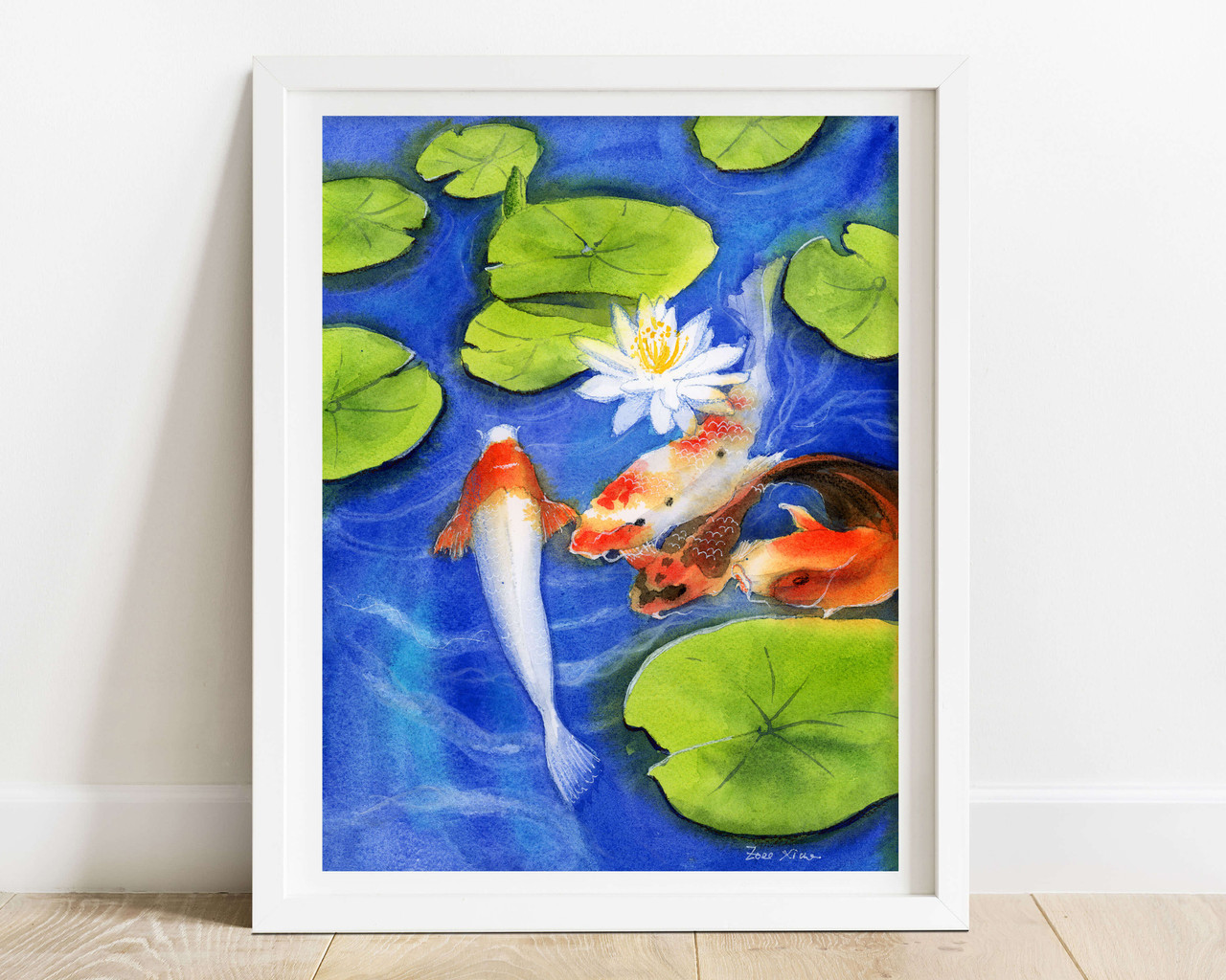 Koi Fish and Water Lily Art Board Print for Sale by Michael