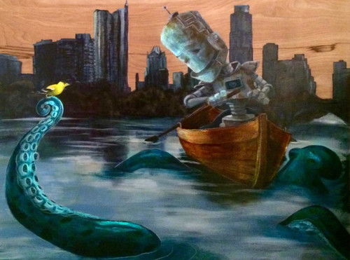 Austin Lake Monster Bot - Robots in Rowboats by Lauren Briere + Paper Print