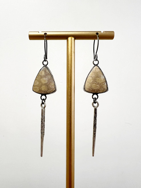 Fossilized Coral and Hill Tribe Silver Point Earrings by Rebecca Frazier