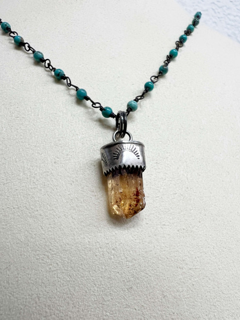 Imperial Topaz Pendant on a Turquoise Chain Necklace by Rebecca Frazier