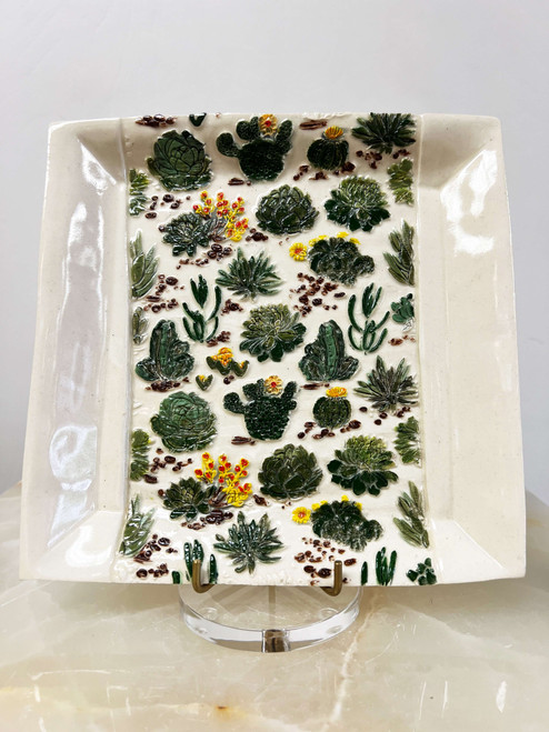 Colorful Cacti Ceramic Tray #2 by Leila Levinson + Square