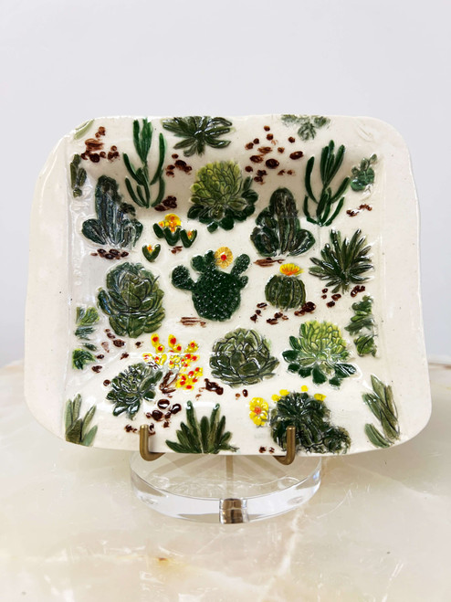 Colorful Cacti Ceramic Dish by Leila Levinson  + Medium
