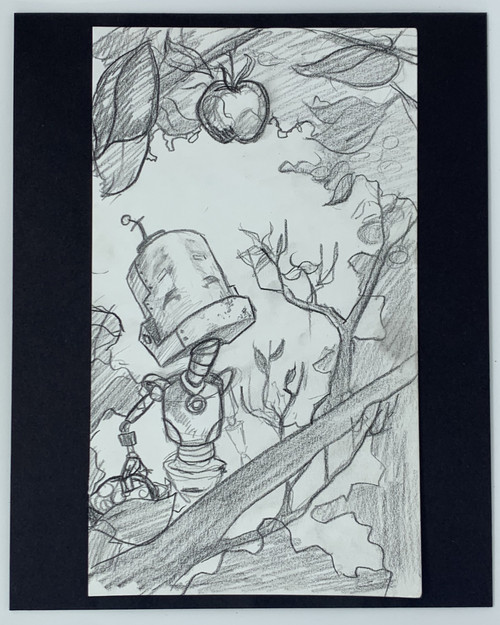 Apple Pickin Bot Sketch - Original Art - Robots in Rowboats by Lauren Briere