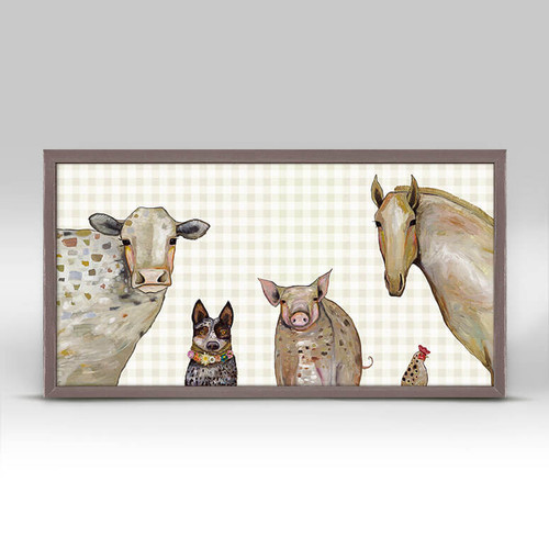 Cattle Dog and Crew on Plaid Mini Framed Canvas Print by Eli Halpin