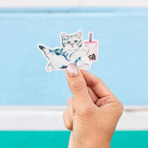 Boba Tea Kitty Sticker by Kathy Phantastic