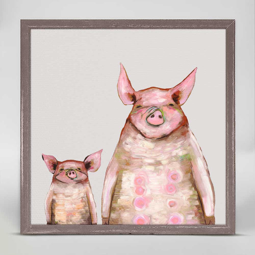Two Piggies in a Row - Soft Grey - Mini Framed Canvas Print by Eli Halpin