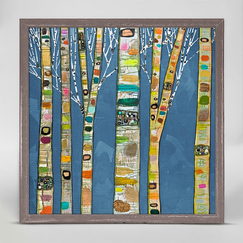 Birch Trees on Cobalt Mini Framed Canvas Print by Eli Halpin