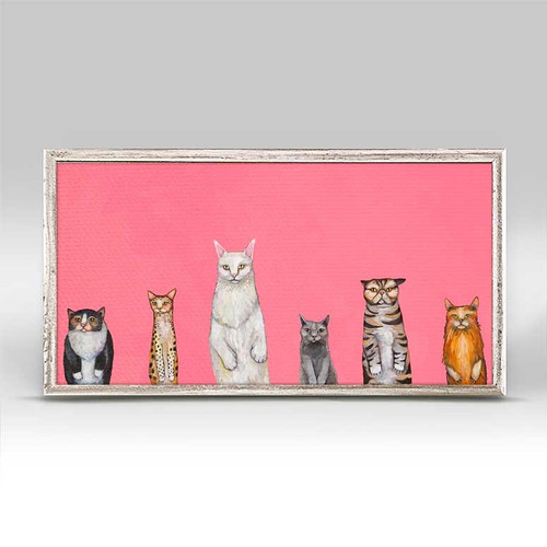 Cats Cats Cats on Pink Mini Framed Canvas Print by Eli Halpin