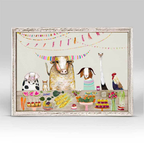 Corn Muffins on Pastel Print by Eli Halpin - Austin Tx Artist
Mini Framed Canvas 
7" x 5"
Dinner party delight! These farm animal friends are ready to have a fun feast.