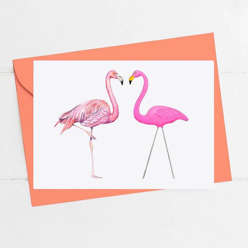 Flamingo Meets Flamingo  Greeting Cards by Emily Mercedes