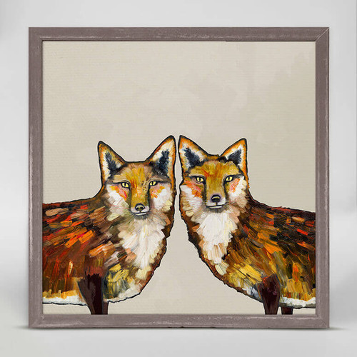 Fox Duo on Cream Mini Framed Canvas Print by Eli Halpin