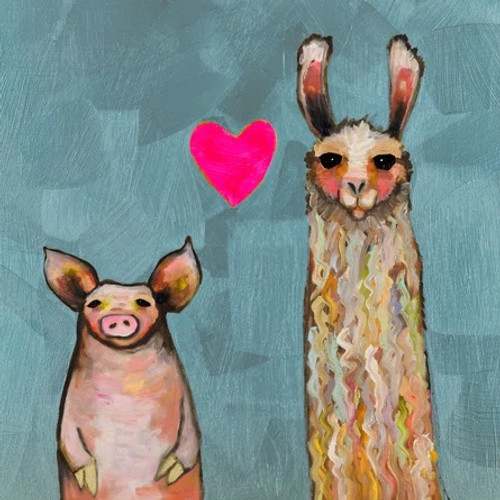 Llama Loves Pig Mini Framed Canvas Print by Eli Halpin