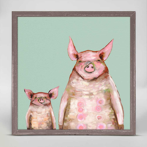 Two Piggies in a Row on Mint Mini Framed Canvas Print by Eli Halpin