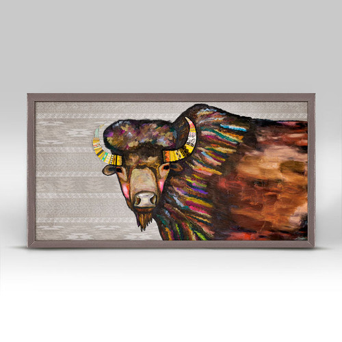 Crowned Bison on Tribal Cream Mini Framed Canvas Print by Eli Halpin