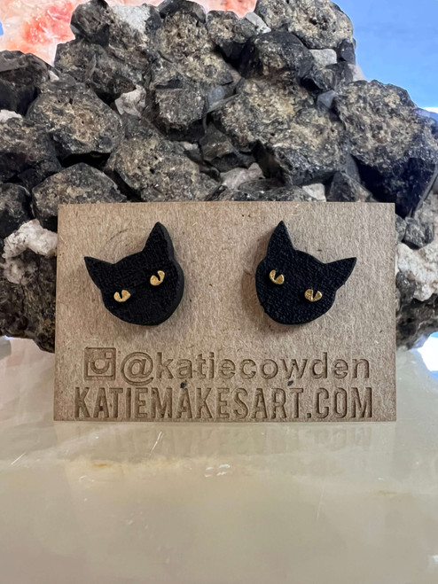 Black Cat with Gold Eyes Earrings by Katie Cowden