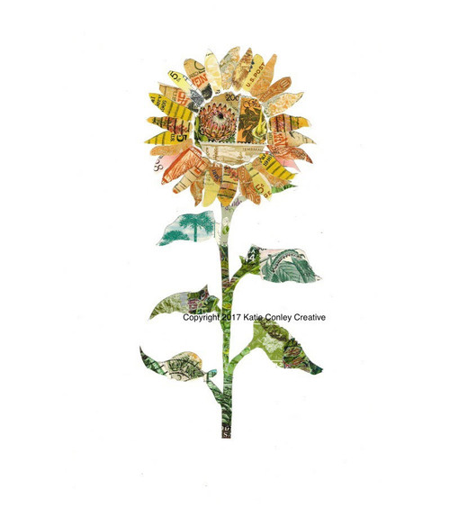 Sunflower Postage Stamp Collage Print + 11"x14" by Katie Conley
