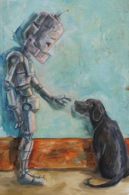 Why robots?!
"A series of oil paintings about sweet n' sad robots who experience the world in a way we take for granted" -Lauren Briere.