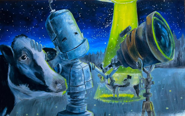 Why robots?!
"A series of oil paintings about sweet n' sad robots who experience the world in a way we take for granted" -Lauren Briere.
