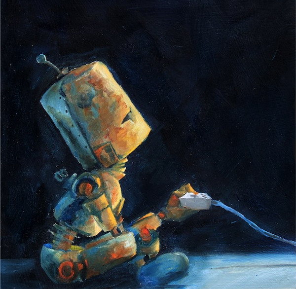 Gamer Bot - Robots in Rowboats by Lauren Briere + Print on Large Wood Panel