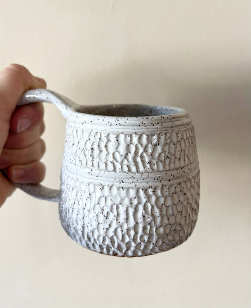 White Speckled Carved Mug by Fig Tree Pots