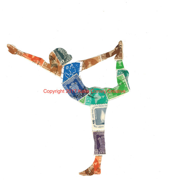 Yoga Pose 2  - Postage Stamp Collage Print by Katie Conley