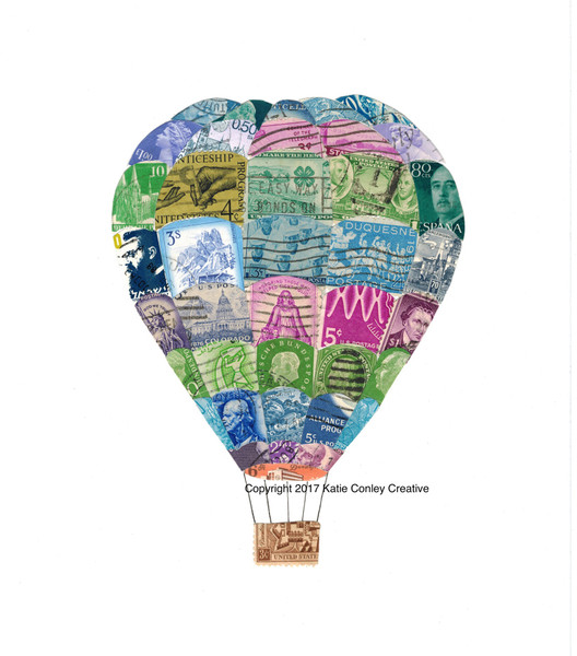 Balloon - Postage Stamp Collage Print by Katie Conley