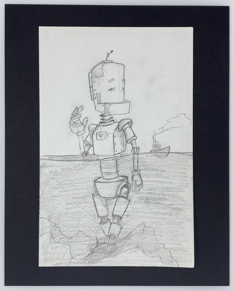 Tug Bot Sketch - Original Art - Robots in Rowboats by Lauren Briere