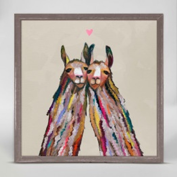 These little llamas are sweet on each other. Share their joy by hanging this on your wall and you'll smile every time you glance this pair's way.