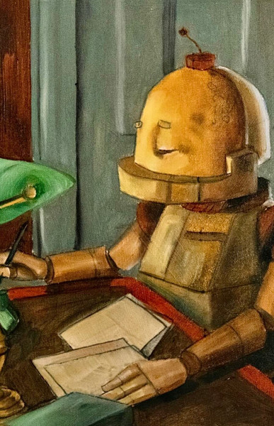 Comfort Writing Bot - Robots in Rowboats by Lauren Briere+ Print on Wood Panel