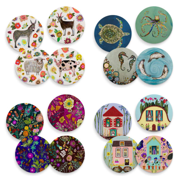 Try Eli Halpin's collection of colorful coasters on your tabletop and impress your guests during cocktail hour or tea time!