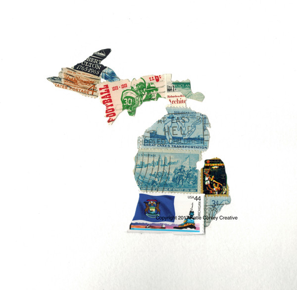 Michigan - Postage Stamp Collage Print by Katie Conley