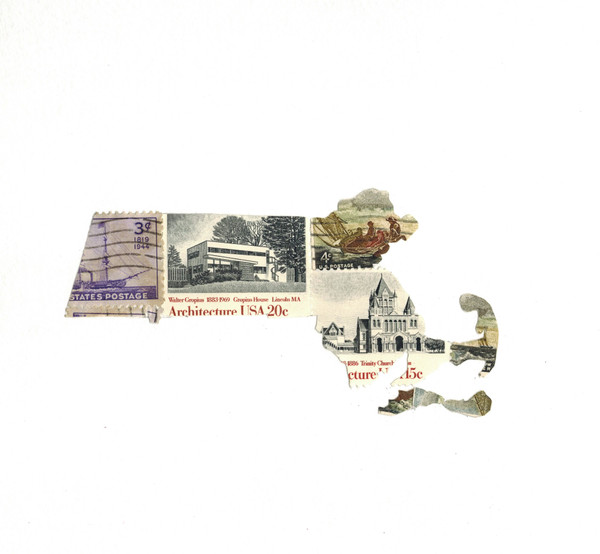 Massachusetts - Postage Stamp Collage Print by Katie Conley