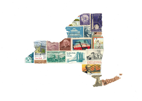 New York - Postage Stamp Collage Print by Katie Conley