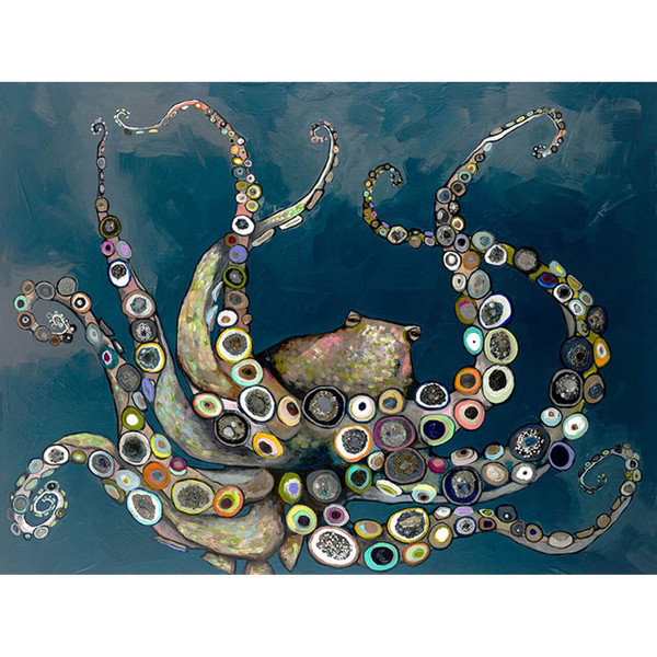 Artist Eli Halpin works her magic through use of energetic jewel tones and intricate composition to bring this creature and its tentacles to life.