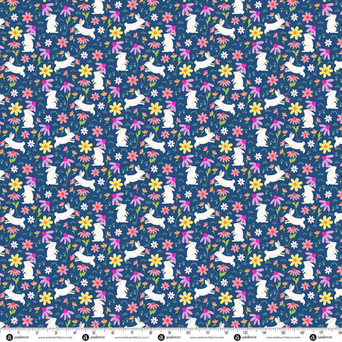 Bunny Hops by Seek to Spring Bunny Field Bright Navy