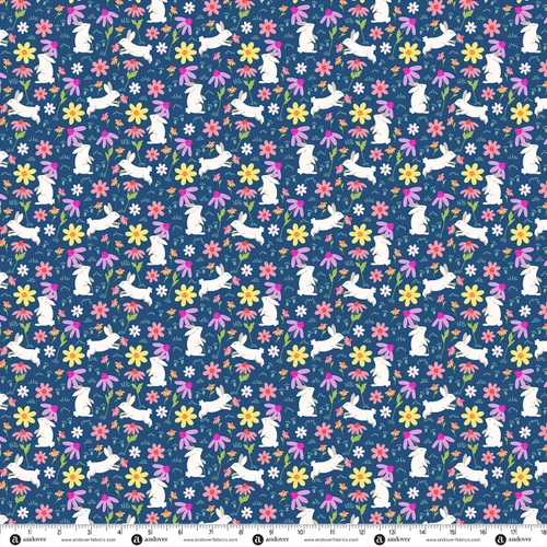 Bunny Hops by Seek to Spring Bunny Field Bright Navy